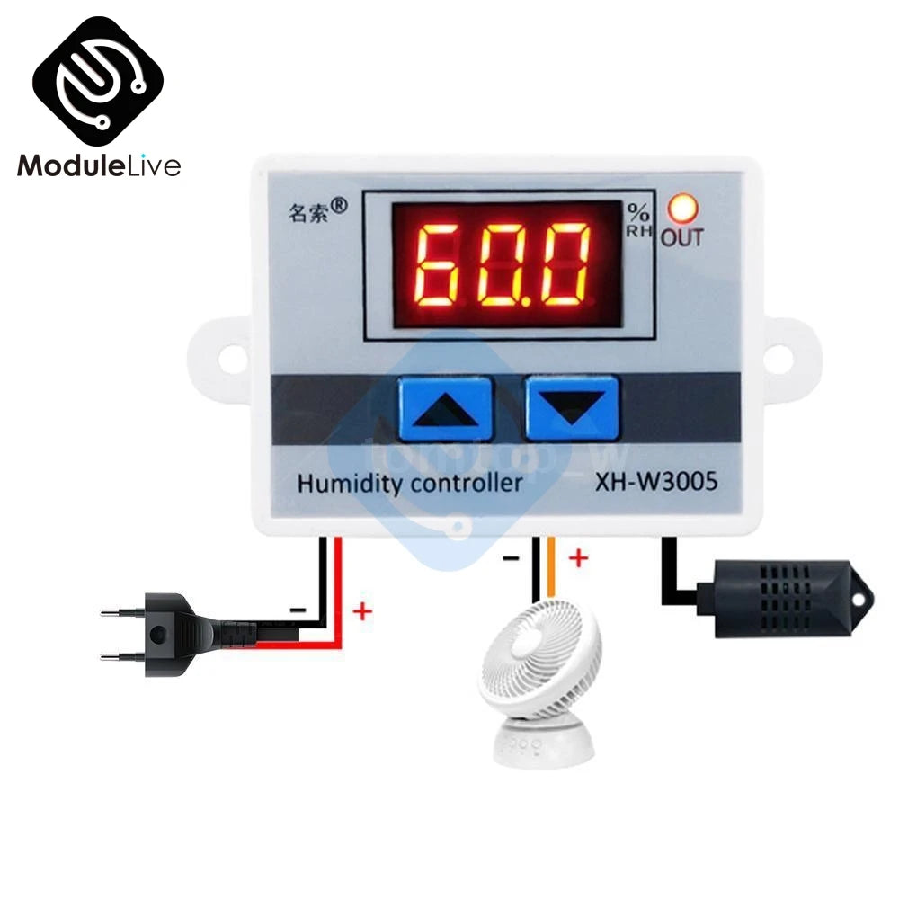 W3005 220V 12V 24V Digital LED Display Humidity Controller Hygrometer Temperature Control Switch Hygrostat  SHT20 Sensor Probe