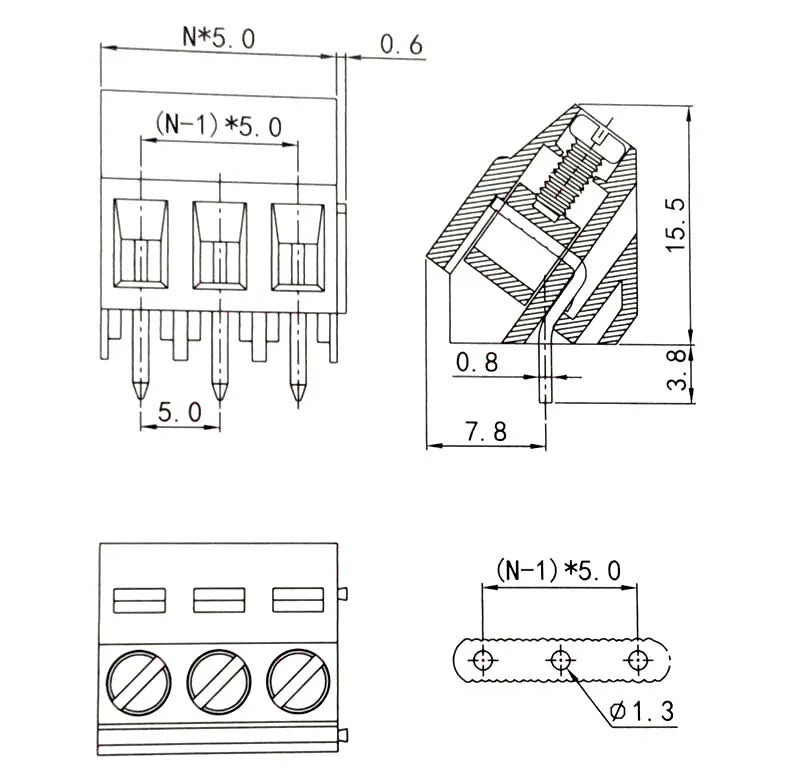 5/10Pcs Pitch 5.0mm 2P 3P Screw PCB Terminal Block Connector Straight Pin WJ103 Wire Cable Morsettiera 300V 15A 2.5mm2