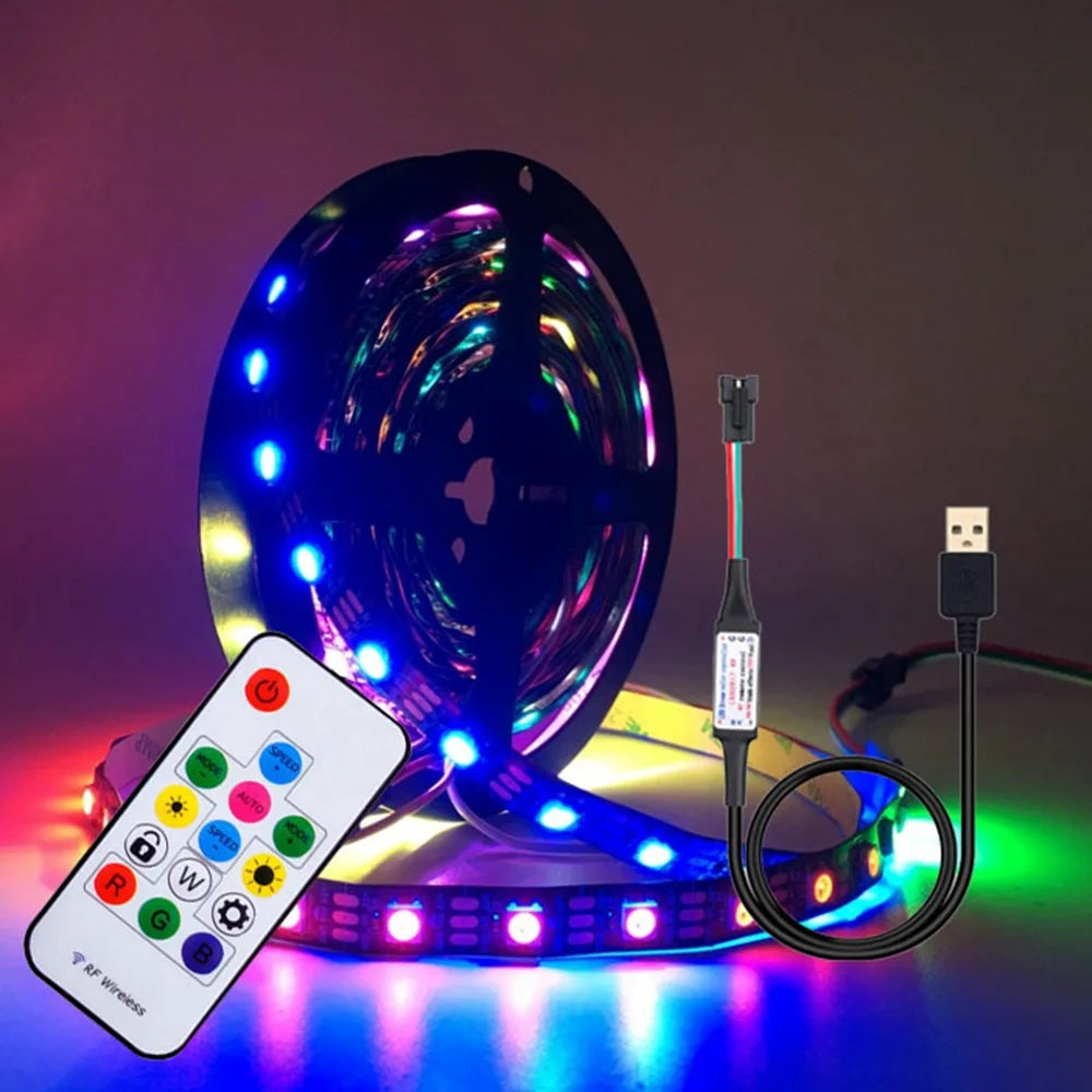 WS2812B USB LED Strip RGB Addressable Pixel Tape 14Keys Remote Controller For TV Back Under Cabinet Lamp DC5V 1m/2m/3m/4m/5m
