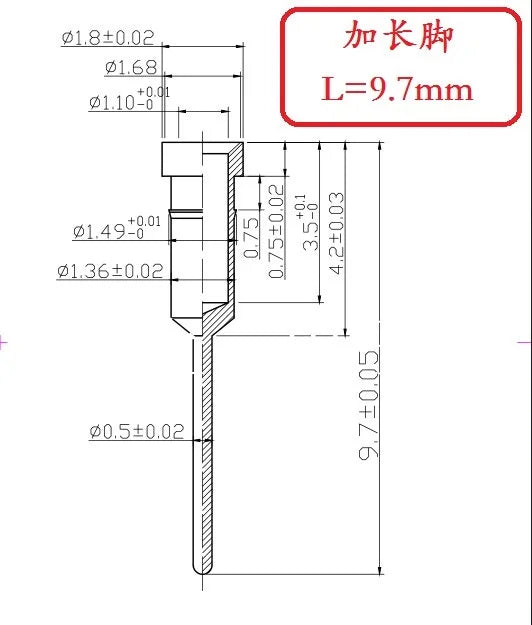 1000pcs D0.5mm D0.45-0.6mm PCB Gold Round Female Male Pin Sensor Crystal Socket Dim1.4*7.4mm,No Plastic for 2.54 Hole Pin Header