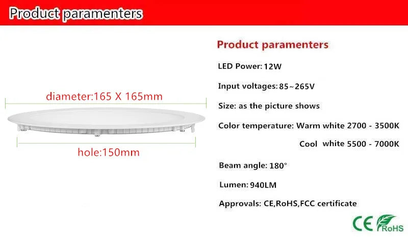 1X Ultra Thin Led Panel Downlight 3w 6w 9w 12w 15w 18w LED Round Ceiling Light Built-in AC85-265V LED Panel Light SMD2835