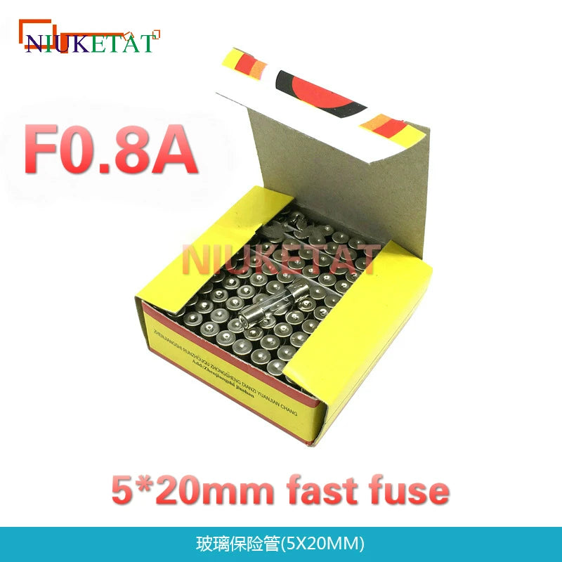 100pcs/box 5*20mm 0.8A 250V Fast Fuse 5*20 F0.8A 800mA 250V Glass Fuse 5mm*20mm Glass Fuse