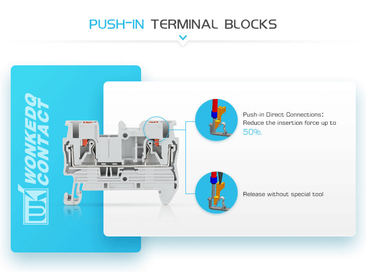 PT1.5 Push-In Din Rail Terminal Block 1.5mm² Wire Feed-Through Electrical Connector Strip Plug PT-1.5 PT 1.5