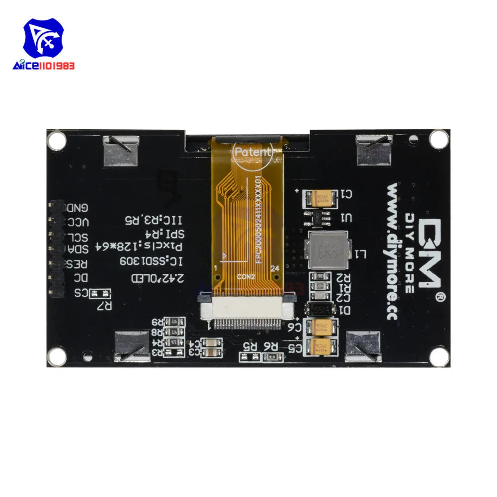 diymore 2.4" 2.42 inch 128x64 OLED LCD Display Module SSD1309 12864 7 Pin SPI/IIC I2C Serial Interface for Arduino  R3 C51