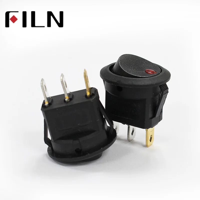 FILN 5Pcs KCD1 220V 10A Blue Red Green mini round illuminated toggle switch latching 3pins on off boat rocker switch