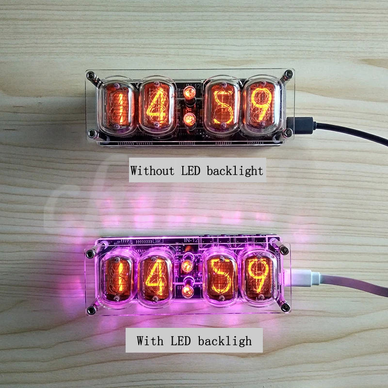 IN-12 Glow Tube Clock 4-bit IN12 glow tube clock Seven-color RGB LED DS3231 nixie clock IN-12B