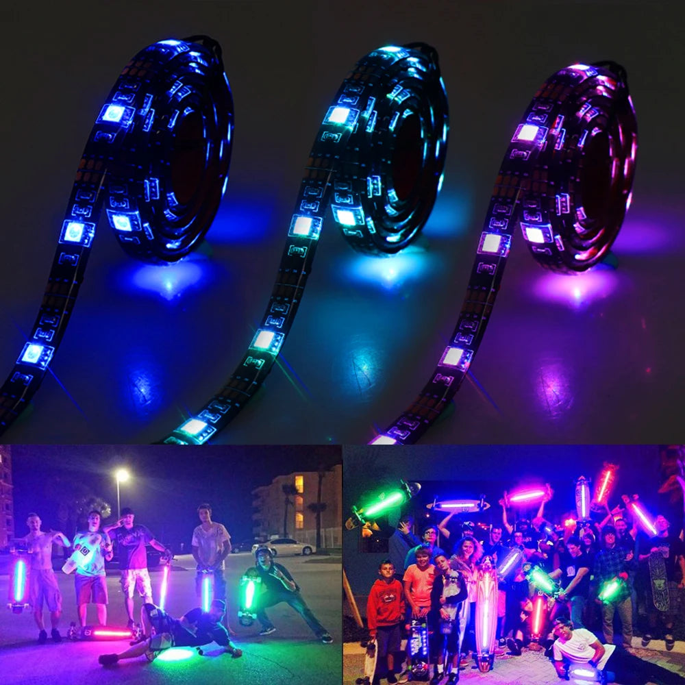 Coolo 5050 RGB LED Strip Lights IP65 Waterproof 2 x 100cm For Bike Electric Scooter Skateboard Motorcycle Taillight Safety Light