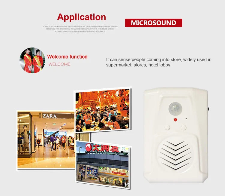 MP3 Downloadable Wireless PIR Motion Sensor Activated Player Infrared Doorbell Shop Store Welcome Voice Reminder with USB Cable