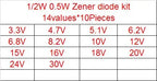 1/2w 0.5W Zener Diode Kit 2.4v-33V 14values or 27valuesX10Pieces Assorted Assortment Set New electronic diy kit DO-35 BZX55C