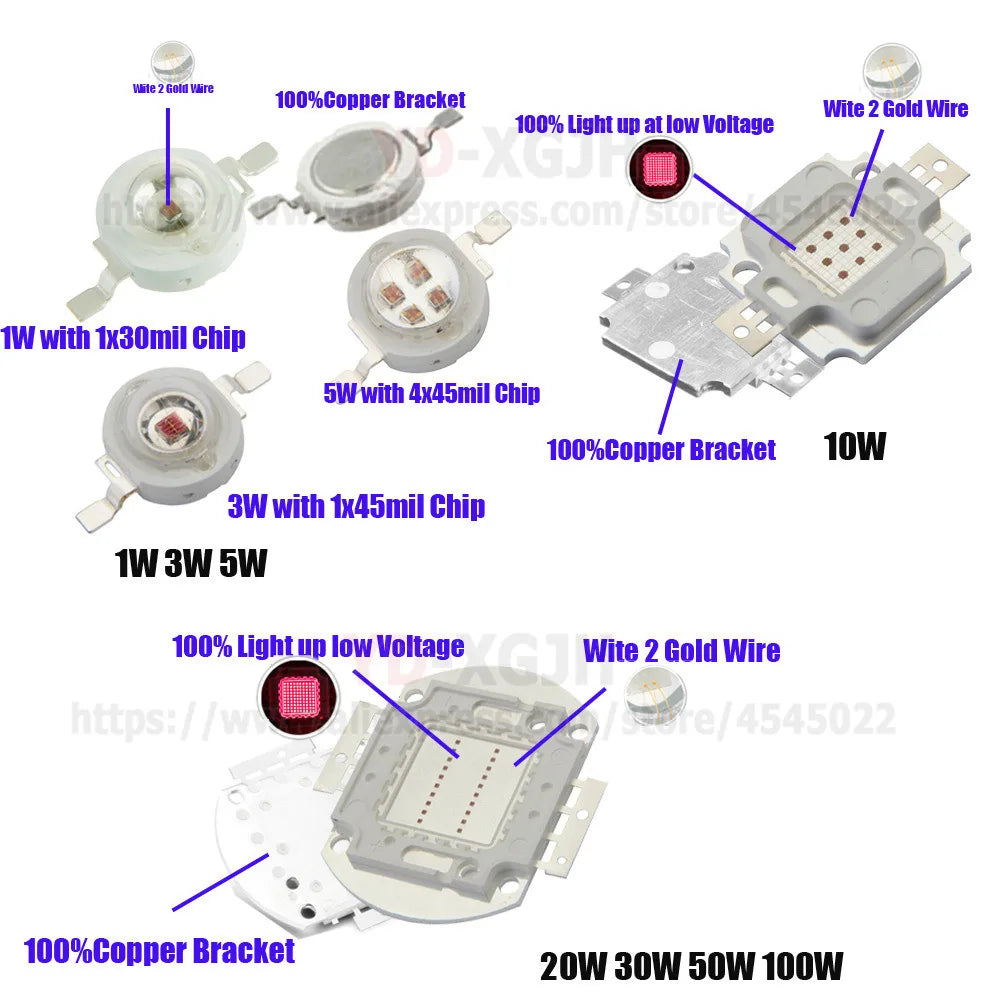 High Power LED Chip COB Infrared Integrated IR Light Lamp Diode Components 730Nm 850NM 940Nm for 3W-100W Emitter