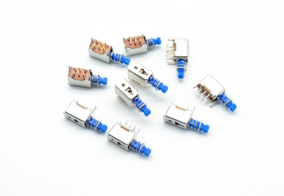 5pcs  Right Angle PCB Latching Push Button Switch DPDT Double Pole 6 Pin self-locking key power switches red blue yellow A03/04