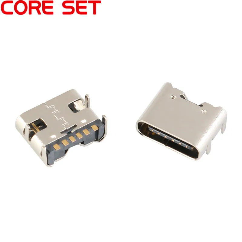 10pcs/lot 6 Pin SMT Socket Connector Micro USB Type C 3.1 Female Placement SMD DIP For PCB design DIY high current charging