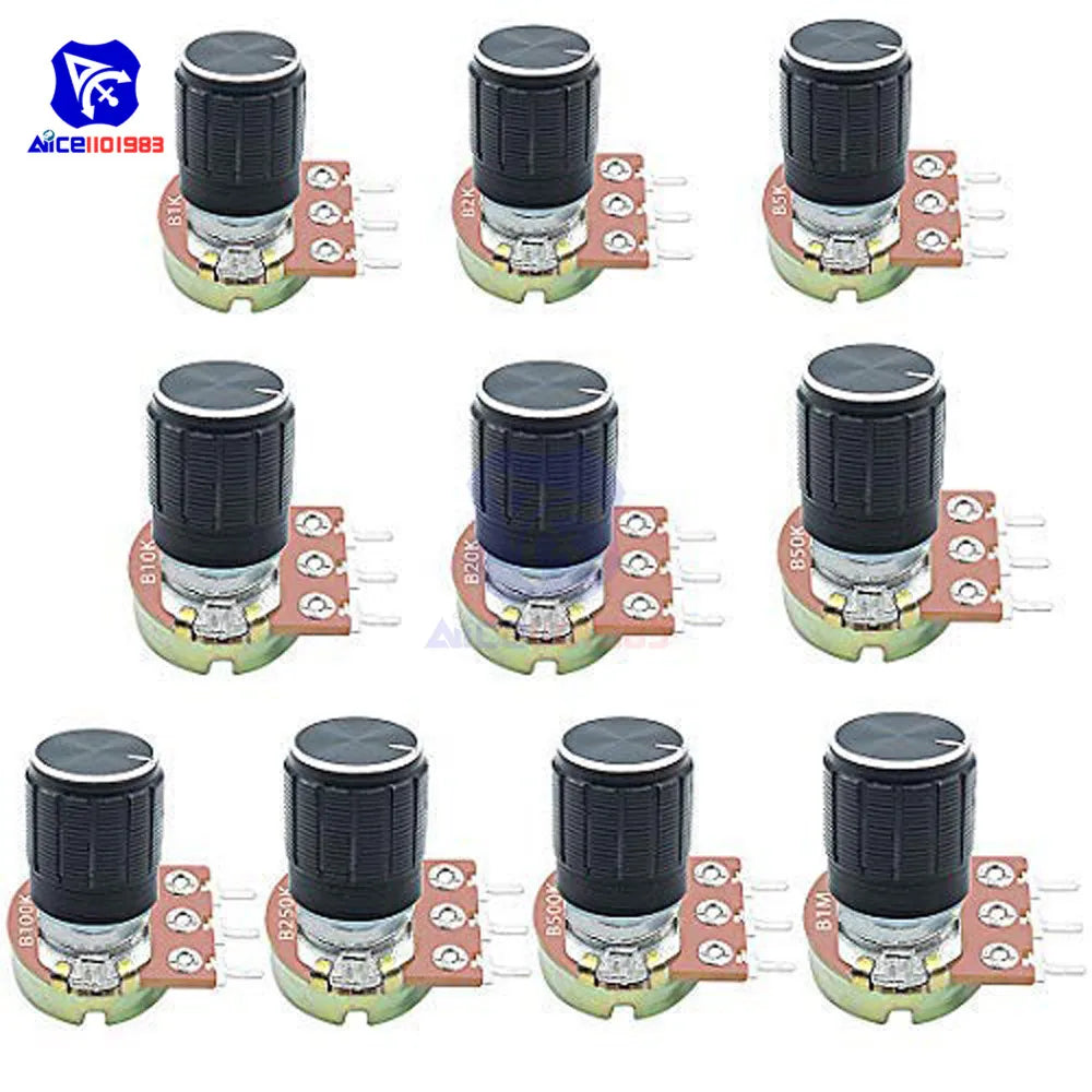 WH148 1K 2K 5K 10K 20K 50K 100K 250K 500K 1M Ω 3Pin Knurled Shaft Linear Taper Rotary Potentiometer Resistor w/Knob for Audrino