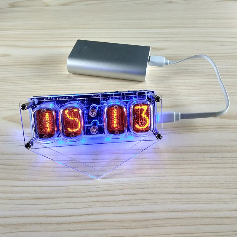 GHXAMP IN-12 Glow Tube 4-digit Clock Colorful LED Backlight DS3231 Nixie Clock IN-12B DC5V USB Electronic DIY