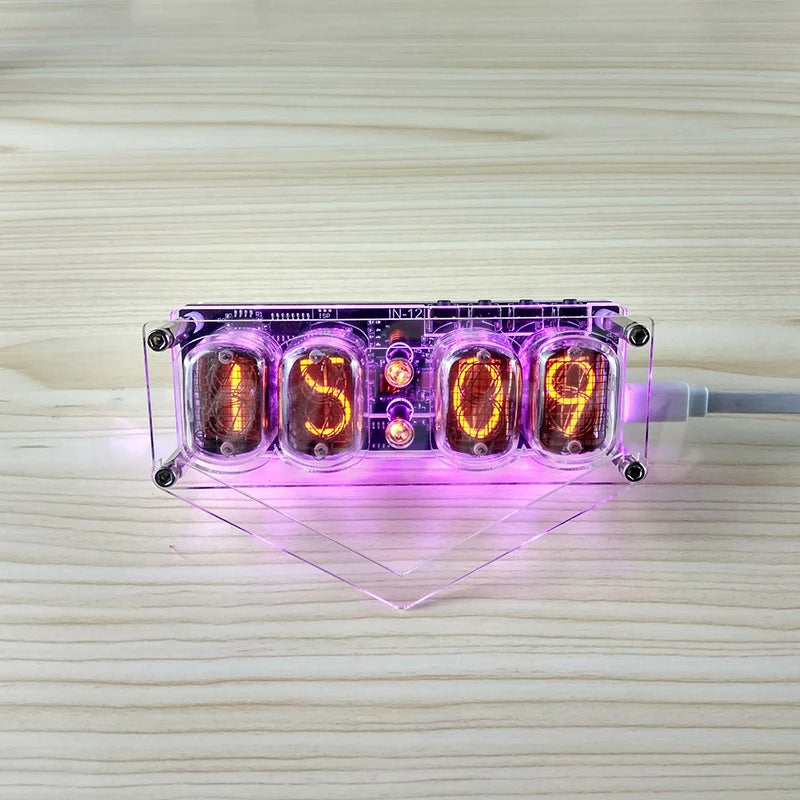 IN-12 Glow Tube Clock 4-bit IN12 glow tube clock Seven-color RGB LED DS3231 nixie clock IN-12B