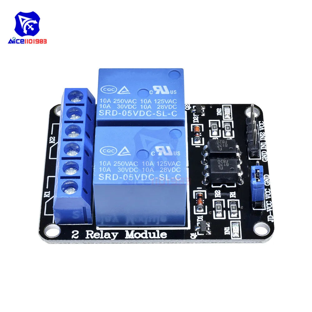 2 CH DC 5V Relay Module with Optocoupler Low Level Trigger for Arduino  R3 MEGA 2560 1280 DSP ARM PIC AVR STM32 Raspberry Pi