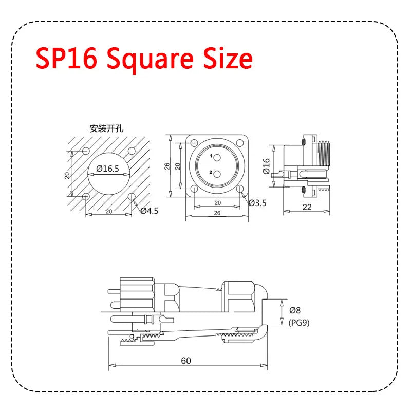 Waterproof Connector SP16 IP68 Cable Connector Plug & Socket Male and Female 2 3 4 5 6 7 8 9 Pin