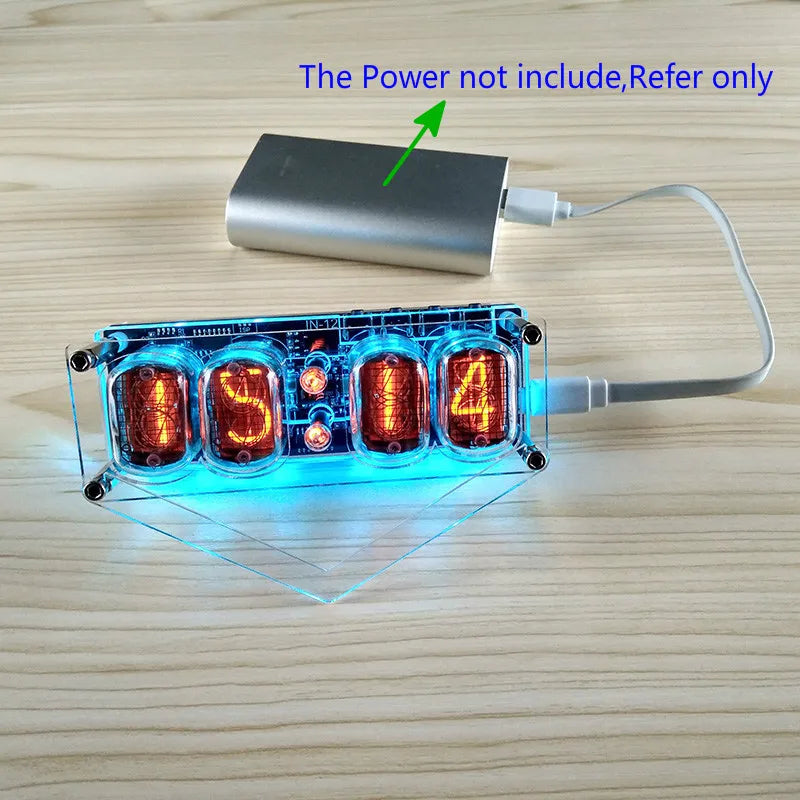 GHXAMP IN-12 Glow Tube 4-digit Clock Colorful LED Backlight DS3231 Nixie Clock IN-12B DC5V USB Electronic DIY