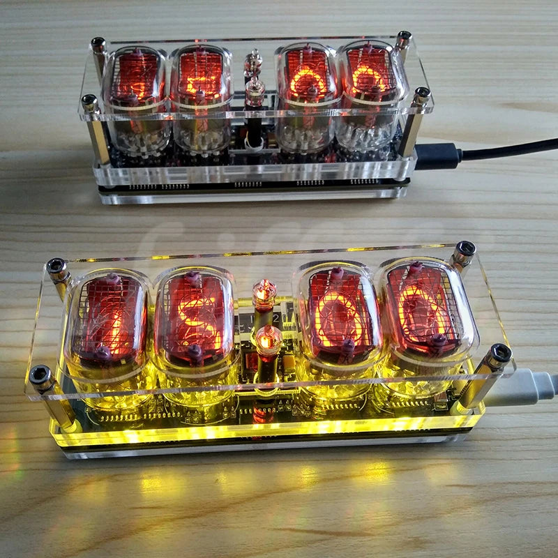 IN-12 Glow Tube Clock 4-bit IN12 glow tube clock Seven-color RGB LED DS3231 nixie clock IN-12B