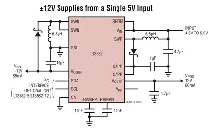 LT3582EUD LT3582EUD-12 LT3582EUD-5 LT3582 - Boost and Single Inductor Inverting DC/DC Converters with Optional I2C Programing