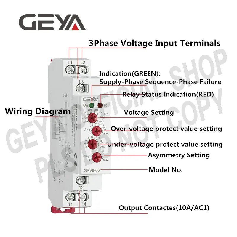 GEYA GRV8-06 Voltage Control Relay with 6 Function Adjustable Voltage Asymmetry Delay Time Phase Protection Relay