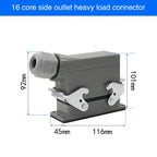 Rectangular Heavy Duty Connector HDC-HE4 6 10 16 20 24 32 48 Core Pin 16A Waterproof Aviation Plug  Top  And Side Line Connector