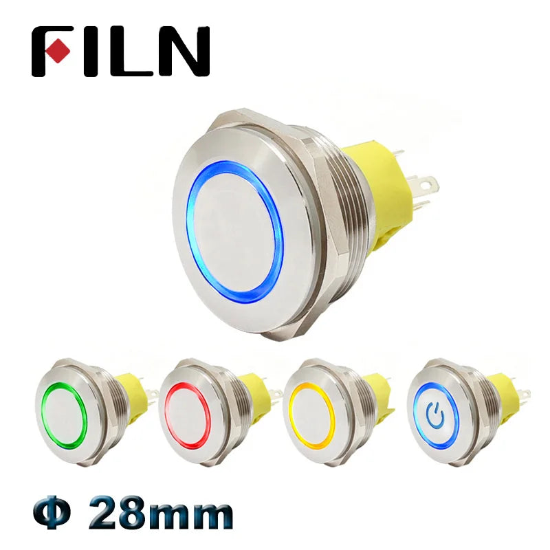 28mm 12v 24v led red green Metal Push Button Switch power mark locking Latching Self-reset Momentary switch spdt 1NO 1NC 2no2nc