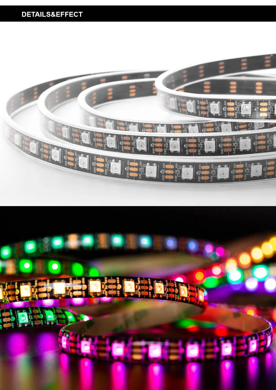 WS2812B Led Lights DC5V WS2812 RGB Led Strip Light Individually Addressable Smart Pixels Magic Light Black White PCB IP30 65 67