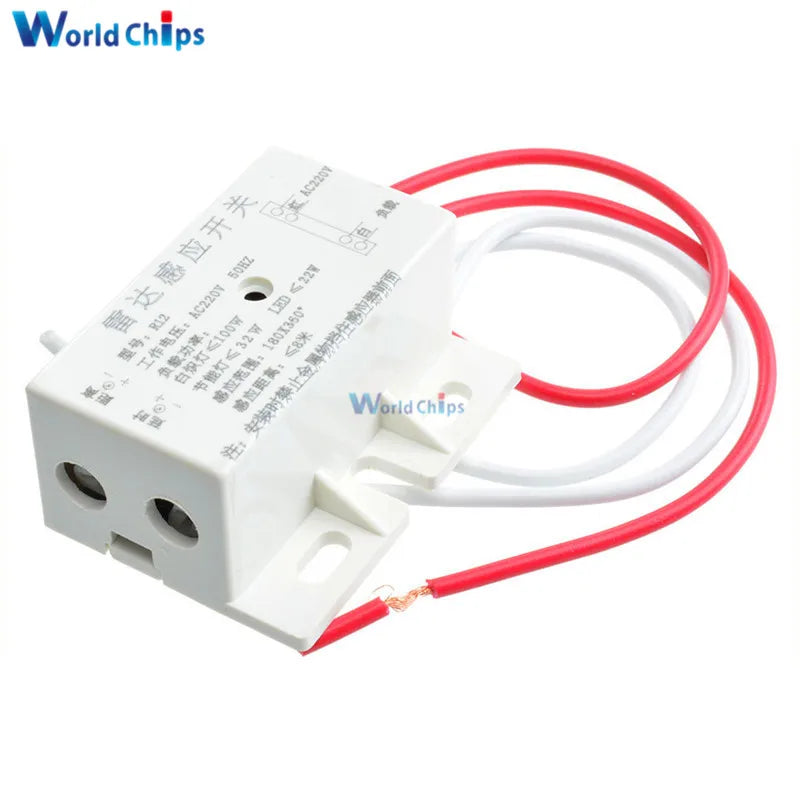 New 220V AC 50Hz Auto Infrared Sensor Switch PIR Microwave Radar Body Motion Sensor Module Adjustable For Time Distance Range