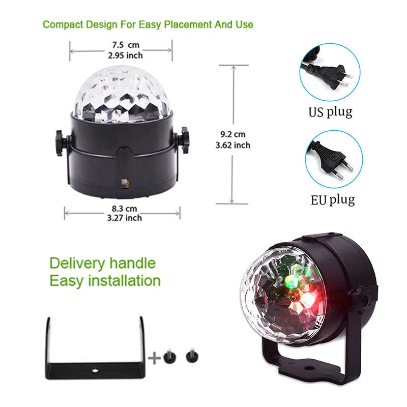 LED Party Lights Strobe Crystal Ball 3W RGB Light Sound Activated Dance Lighting for Decorations Bar Disco With Remote Control