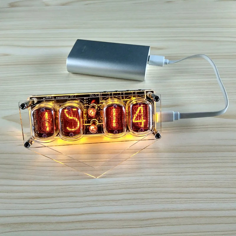 GHXAMP IN-12 Glow Tube 4-digit Clock Colorful LED Backlight DS3231 Nixie Clock IN-12B DC5V USB Electronic DIY