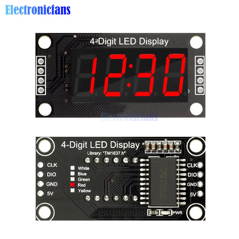 4-Digit LED 0.36" LED Display Tube (decimal) 7-Segments TM1637 Clock Double Dots Module 0.36 Inch For Arduino size 30x14mm