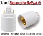 2pcs G24 4Pin GX24 G24Q CFL Lamp Base To E26 E27 Light Socket Bulb Holder Adapter Converter CE Rohs Need Rewire Bypass Ballast