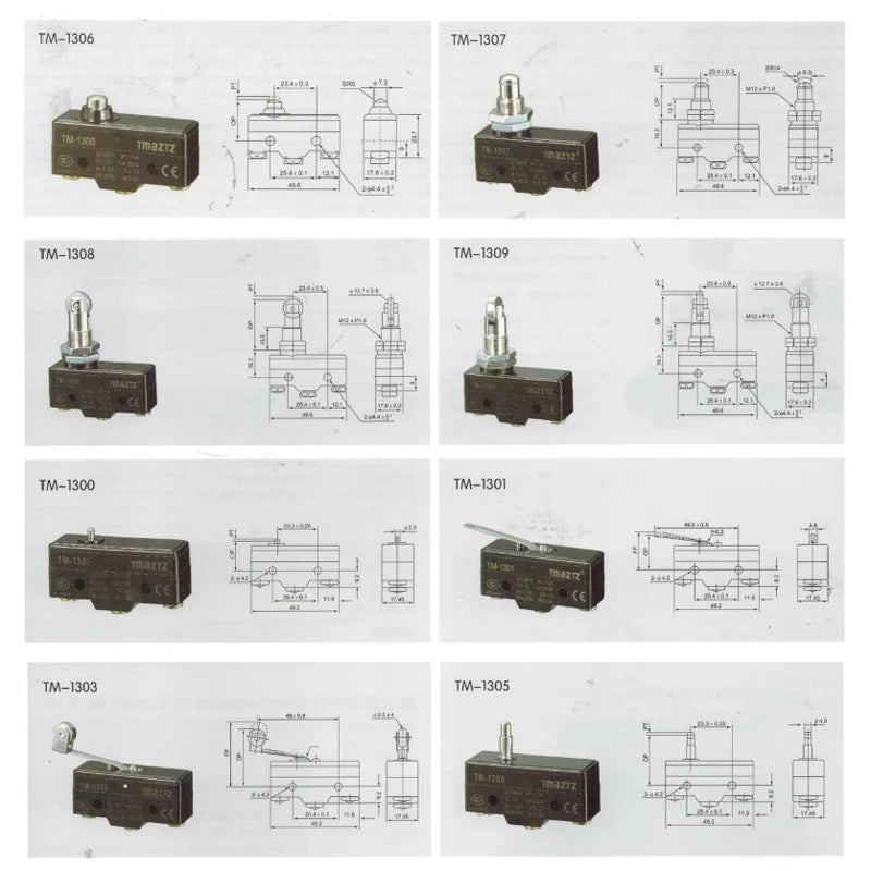 1Piece TM-1308 Waterproof Micro Switch Small-Scale Single-Pole Travel Limit Switches High Accuracy 250V/15A