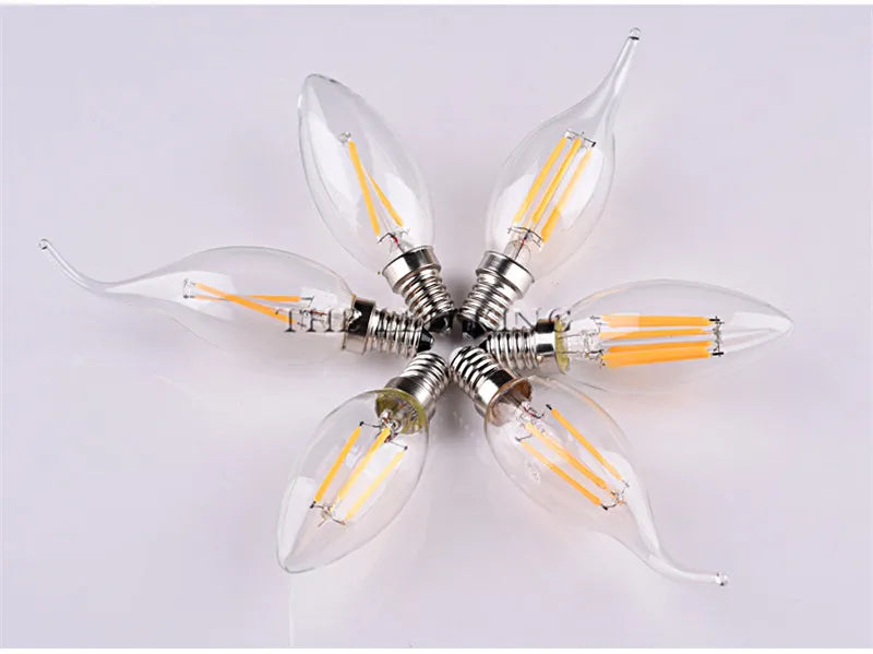 E14 LED Filament C35 Lamp C35L Dimmable Glass Candle Bulb 220V 4W 8W 12W Replace 20W 40W 60W Halogen Light Chandeliers