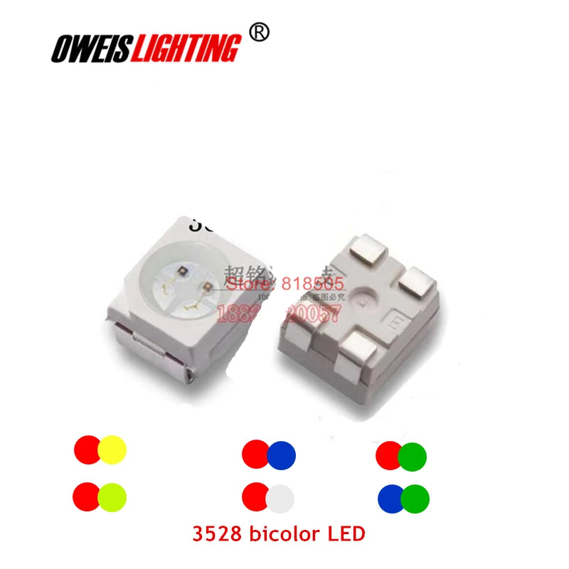 20PCS 3528 BICOLOR LED  RED+WHITE / R+ BLUE / R+GREEN / R+Yellow / B + G / R+YG (Same Polarity)