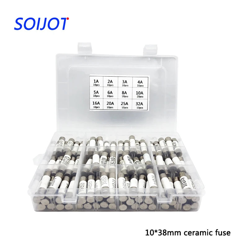 120pcs/box Fast Blow Ceramic Fuse 10*38mm 500V 1A 2A 3A 4A 5A 6A 8A 10A 16A 20A 25A 32A
