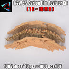 1000Pcs 1/2W 5% 100Values  1-10M Ohm Carbon Film Resistors Assortment Kit Electronic Components