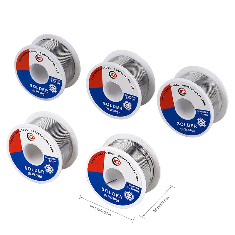 JCD Soldering Wire 50g 0.6/0.8/1.0/1.2/1.5 MM 60/40 FLUX 2.0% 45FT Tin Lead Tin Wire Melt Rosin Core Solder Soldering Wire Roll