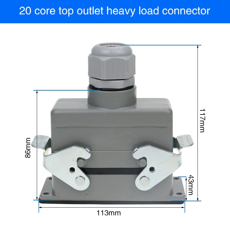 Rectangular Heavy Duty Connector HDC-HE4 6 10 16 20 24 32 48 Core Pin 16A Waterproof Aviation Plug  Top  And Side Line Connector