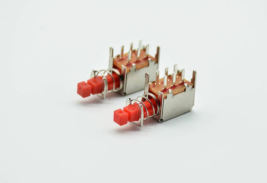 5pcs  Right Angle PCB Latching Push Button Switch DPDT Double Pole 6 Pin self-locking key power switches red blue yellow A03/04