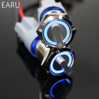 EARU 19mm Waterproof Stainless Steel DPDT Illuminated Metal Selector Switch 2/3 Position Push Button Switch Rotary Switch LED