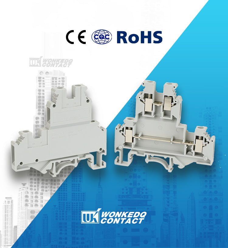 10Pcs UKK/UKKB 5 Double-Level Terminal Block 2 Layer 0.2 - 4 mm² Plug Wire Electrical Screw Connector DIN Rail Termin UKK5 UKKB5
