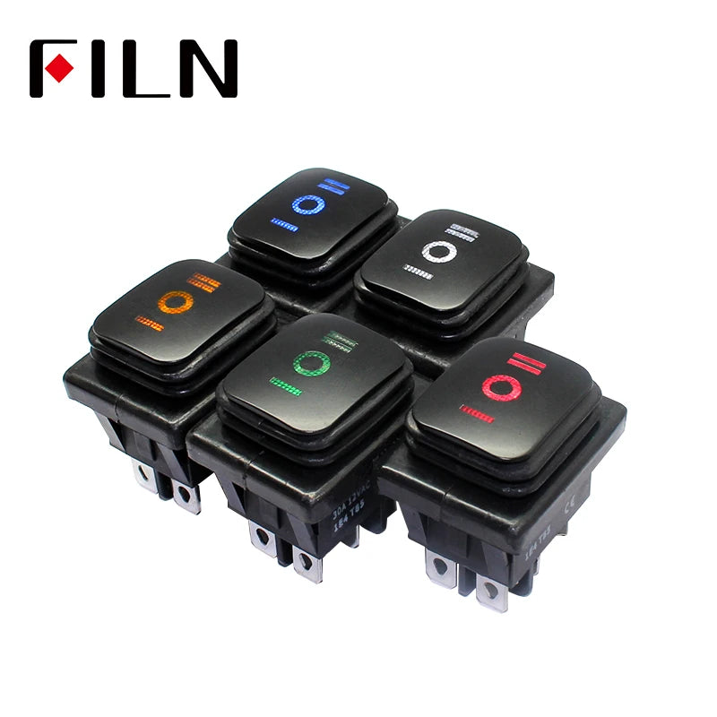 on off on KCD4 IP67 Waterproof Sealed Rocker Switch 3 Way 6 Pins Heavy Duty DPDT Switch Momentary on 30A 250v 12V 220V with Lamp