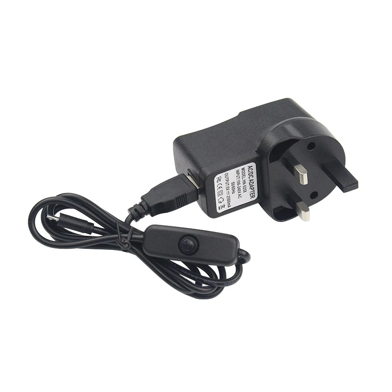 10 PC Power Supply  5V 2.5A  Power Adapter + Switch ON/OFF Micro USB Port Cable for Raspberry Pi 3B+ Orange Pi Zero 2 Banana Pi