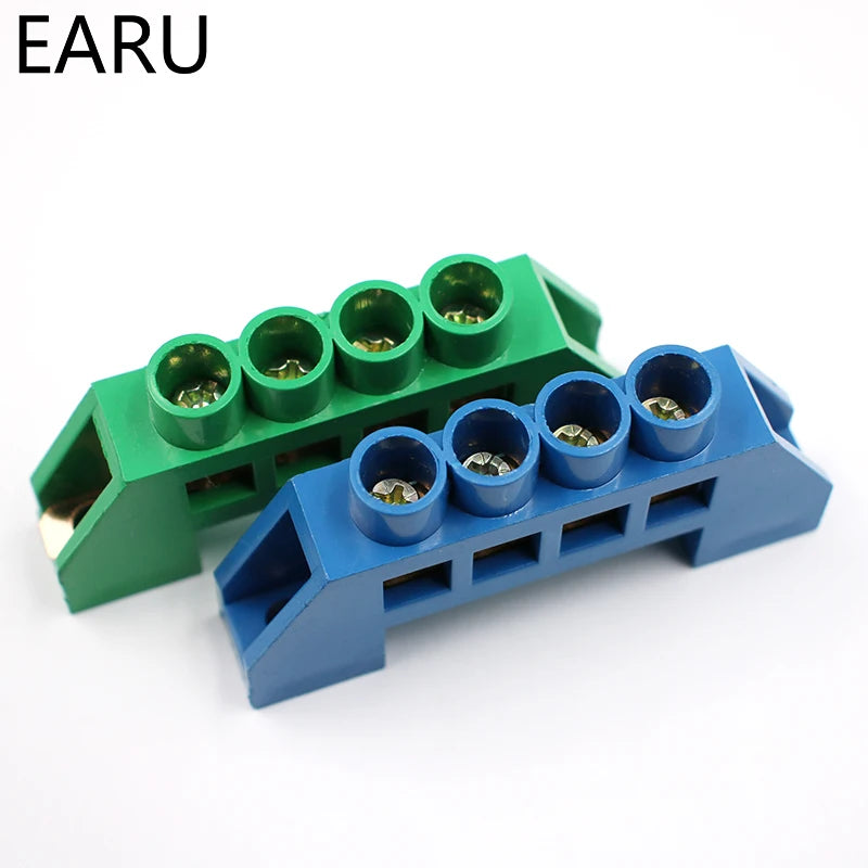 Blue White Green Bridge Design Zero Line 4-12 Pole Screw Brass Copper Grounding Strip Terminal Block Connector Earth And Neutral