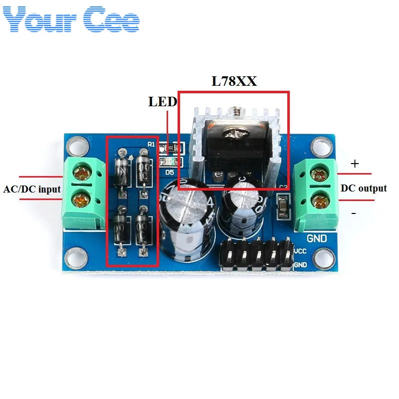 LM7805 LM7809 LM7812 DC/AC 5V 9V 12V Three Terminal Voltage Regulator Power Supply Module Output Max 1.2A