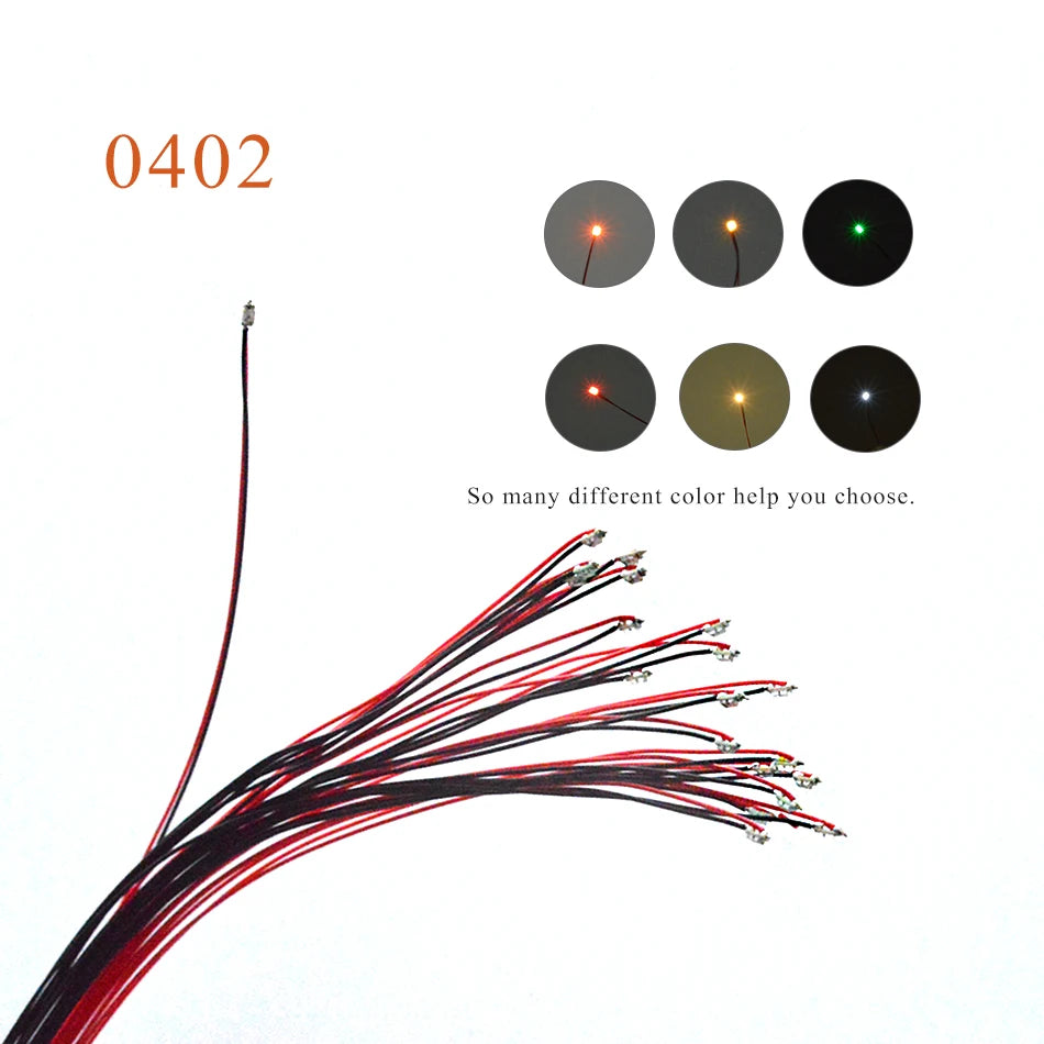 5pcs 0402 Microm SMD Led 12V Model Train HO N OO Scale Pre-soldered Micro Litz Wired LED Leads Wires 20cm DIY Model Making
