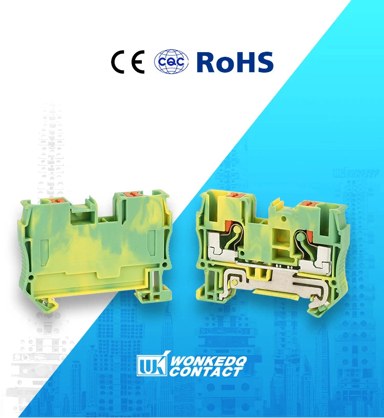 PT6-PE Push-in 6mm² Ground Din Rail Terminal Block Feed-Through Protective Earth Strip Plug Wire Electrical Connector PT 6-PE