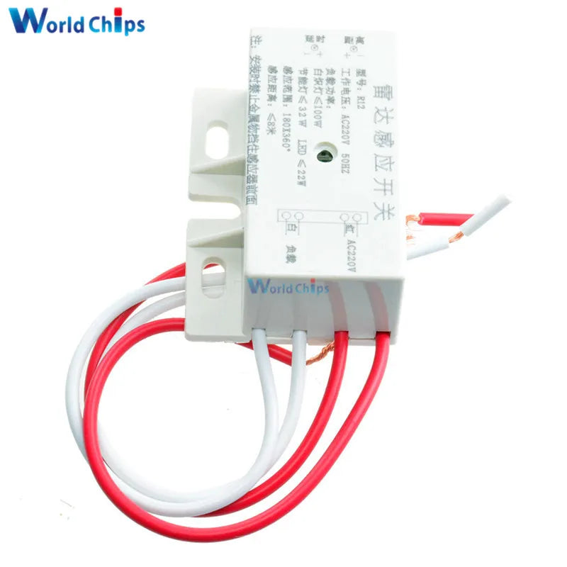 New 220V AC 50Hz Auto Infrared Sensor Switch PIR Microwave Radar Body Motion Sensor Module Adjustable For Time Distance Range